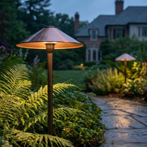 Antique brass garden spotlight Copper path light patina Corrosion resistant outdoor lighting Malaysia Heavy duty brass fixture manufacturer
